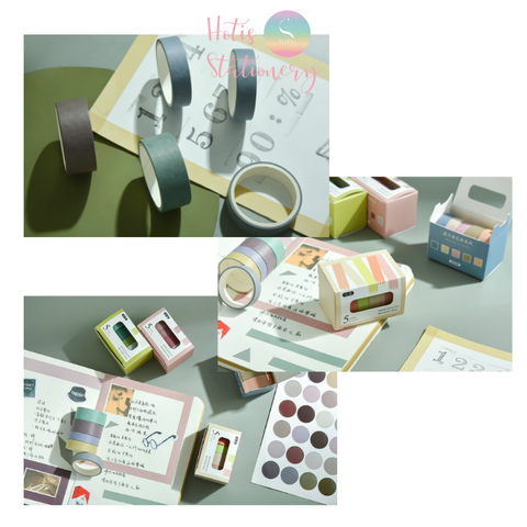 Hộp 5 cuộn washi tape màu trơn dài 2m