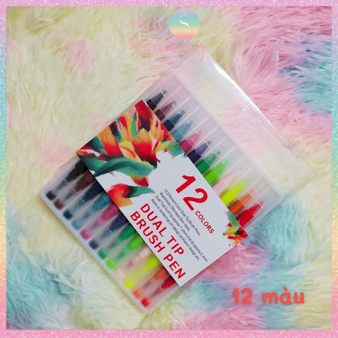 [HOTIS] Bút lông hai đầu nắp trong, tô màu vẽ tranh gốc nước Dual tip brush pen - Bộ 12/24/36 màu