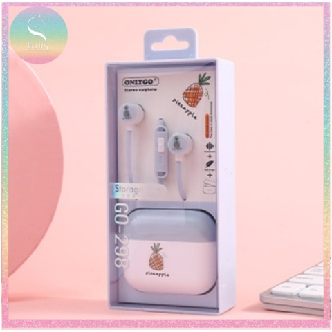 [HOTIS] Tai nghe có mic kèm hộp đựng họa tiết trái cây có 4 màu