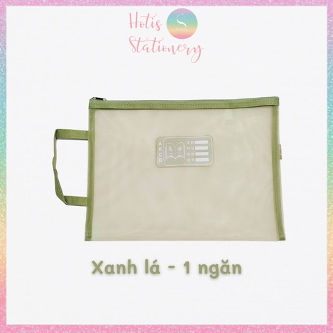 [HOTIS] Túi lưới đựng tài liệu khổ A4 màu Morandi, xuyên thấu, có khóa kéo, siêu tiện lợi