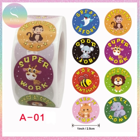 [HOTIS] Sticker Cuộn 500 Nhãn Dán Khen Thưởng Học Sinh - Tạo Động Lực, Kích Thích Học Tập, Phù Hợp Giáo Viên & Phụ Huynh