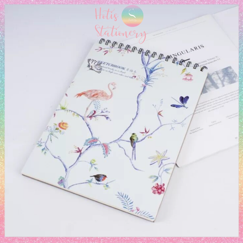 [HOTIS] SKETCHBOOK sổ vẽ phác thảo - Gáy lò xo - Khổ A4 dọc - 50 tờ - 110gsm - Bìa cứng họa tiết hoa lá NB018