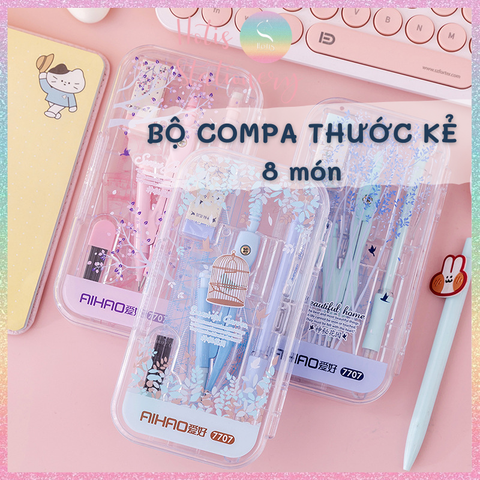 [HOTIS] Bộ compa thước kẻ 8 món màu pastel cực xinh