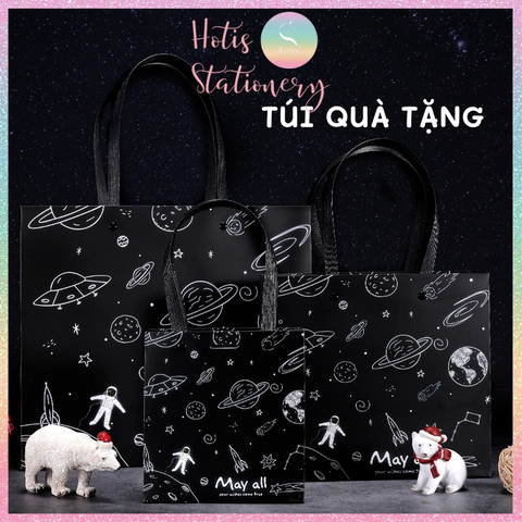 [HOTIS] Túi quà tặng hành tinh đen huyền bí có quai xách và tặng kèm ruy băng thắc nơ
