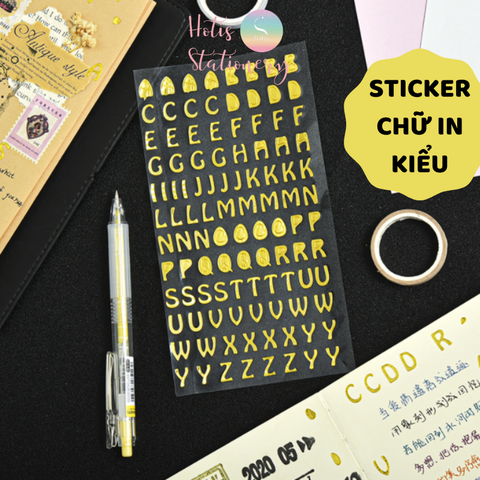 Sticker nhãn dán chữ số PET ánh kim trang trí sổ