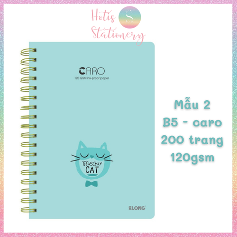 HOTIS Sổ lò xo kép Klong caro B5 200 trang, bìa cứng