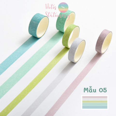 Hộp 5 cuộn washi tape màu trơn dài 2m