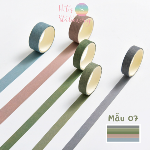 Hộp 5 cuộn washi tape màu trơn dài 2m