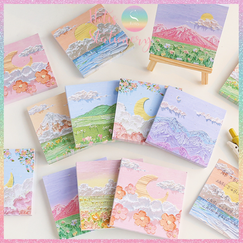 [HOTIS] [16 MẪU] Tệp 80 tờ giấy ghi chú tranh phong cảnh, giấy note hình thú đáng yêu - 8x8cm
