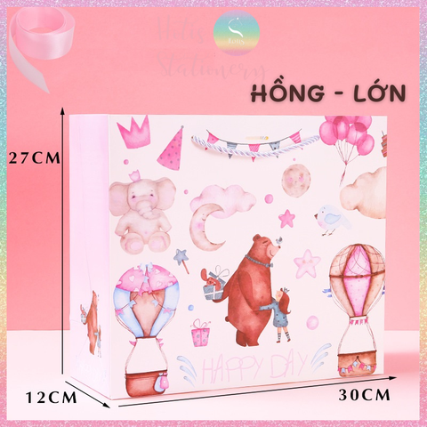 [HOTIS] Túi quà tặng Happy Day hoạt hình cute - Tặng kèm ruy băng thắc nơ