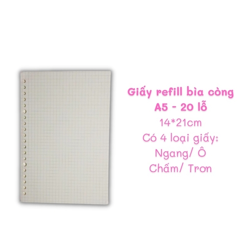 [HOTIS] Giấy refill bìa còng binder notebook A7/ A6/ A5/ B5/ A4