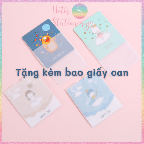 [HOTIS] Thiệp giấy mini gấp gọn kèm bao giấy can - 10 x 8cm - 12 mẫu