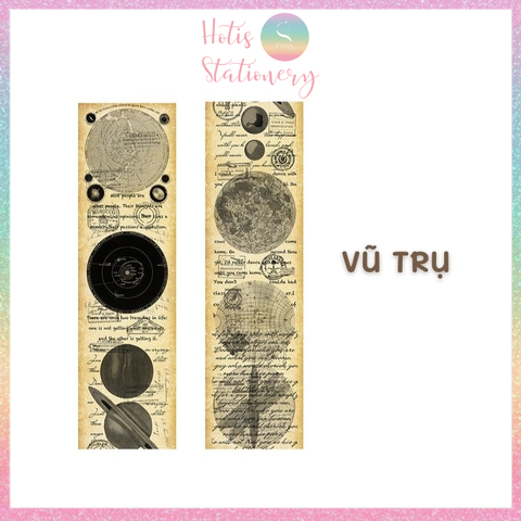 [HOTIS] Cuộn băng dán washi tape retro Âu Mỹ trang trí sổ, bullet journal - Dài 3m, Rộng 5cm