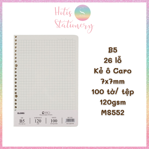 [HOTIS] Ruột sổ còng, tệp 100 tờ giấy refill binder KLong A5/B5/A4