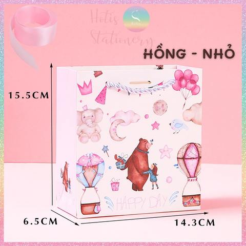 [HOTIS] Túi quà tặng Happy Day hoạt hình cute - Tặng kèm ruy băng thắc nơ