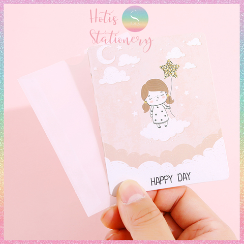 [HOTIS] Thiệp giấy mini gấp gọn kèm bao giấy can - 10 x 8cm - 12 mẫu