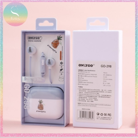 [HOTIS] Tai nghe có mic kèm hộp đựng họa tiết trái cây có 4 màu