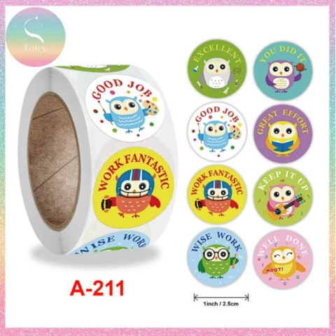 [HOTIS] Sticker Cuộn 500 Nhãn Dán Khen Thưởng Học Sinh - Tạo Động Lực, Kích Thích Học Tập, Phù Hợp Giáo Viên & Phụ Huynh