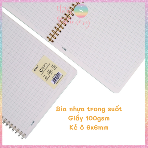 [HOTIS] Sổ lò xo kép Klong line/ caro A5/B5 120/ 200 trang bìa nhựa trong suốt