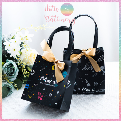 [HOTIS] Túi quà tặng hành tinh đen huyền bí có quai xách và tặng kèm ruy băng thắc nơ