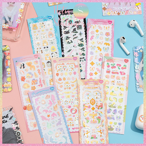 [HOTIS] [17 MẪU] Sticker trang trí card, toploader phong cách Hàn Quốc cán màng lấp lánh