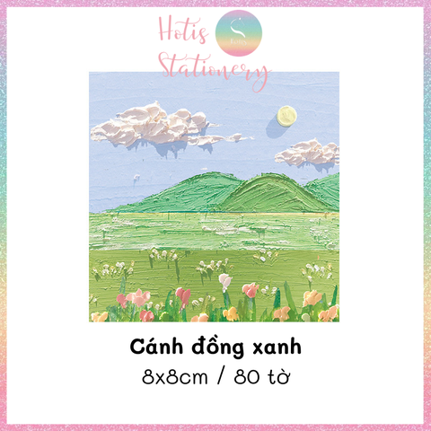 [HOTIS] [16 MẪU] Tệp 80 tờ giấy ghi chú tranh phong cảnh, giấy note hình thú đáng yêu - 8x8cm