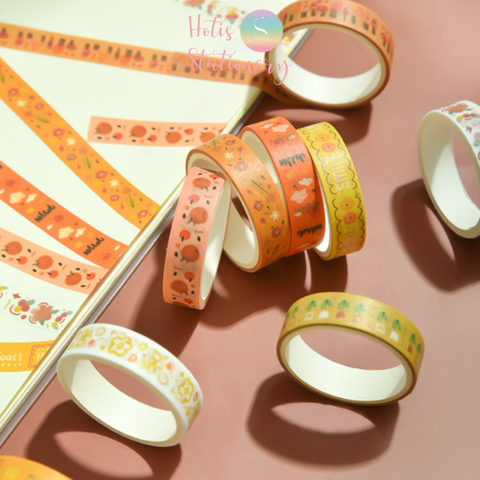 [HOTIS] Hộp 5 cuộn washi tape có hoa văn đa dạng - Rộng 1cm, Dài 2m