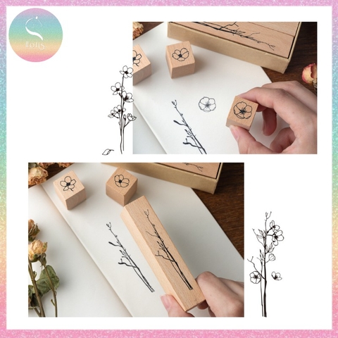 [HOTIS] Bộ 20 con dấu gỗ kết hợp hoa lá cành - Combination Seal