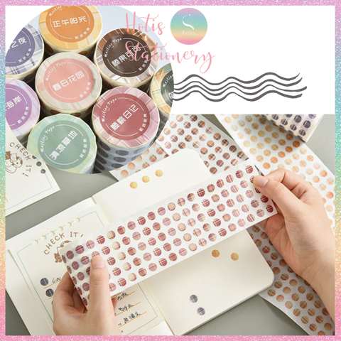 [HOTIS] Cuộn sticker chấm tròn kẻ sọc phối màu, cuộn dài 3m trang trí sổ, bullet journal