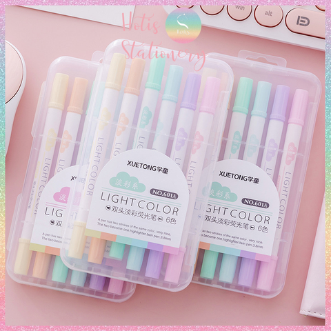 [HOTIS] Bộ 6 bút highlight 2 đầu Light Color 6 màu siêu cưng