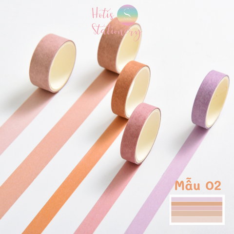 Hộp 5 cuộn washi tape màu trơn dài 2m