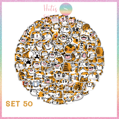 [HOTIS] Set Sticker nhiều mẫu size lớn 5 - 8cm, nhãn dán cán màng phim PVC không thấm nước, dán được nhiều lần