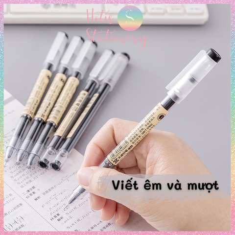 [HOTIS] Hộp 12 cây bút gel đen ngòi kim 0.5mm, vỏ trong suốt, thiết kế đơn giản, hiện đại