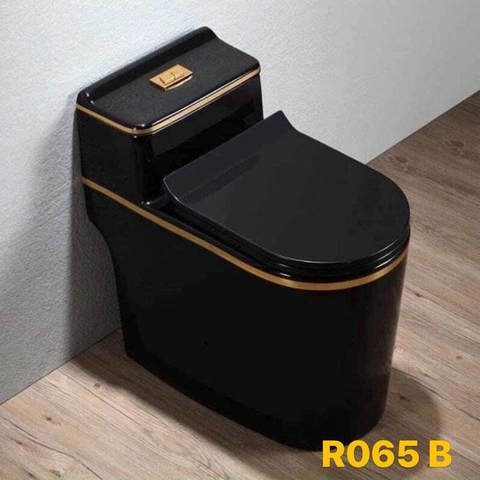 R065B Bồn cầu liền khối đen viền vàng