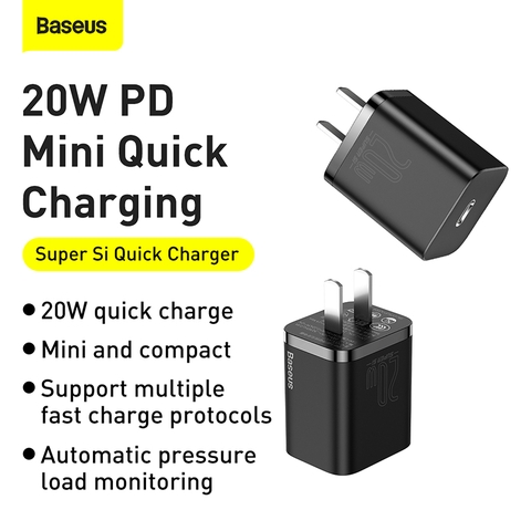 Bộ sạc nhanh, nhỏ gọn Baseus Super Si Quick Charger 20W dùng cho IP (Type C, 20W/18W, PD/ QC3.0 Quick charger)