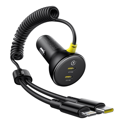 Tẩu Sạc Cho Ô Tô Baseus Circular Plastic Car Charger 60W (With 1.4m Spring Cable)