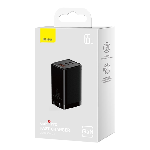 Bộ Sạc Nhanh Baseus GaN5 Pro Fast Charger 2C+U 65W & Baseus Xiaobai Type-C to Type-C 100W