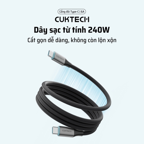 Cáp dù Cuktech C to C 6A 240W hít từ tính PD3.1/Mi Turbro – CMC610/615