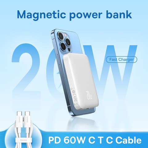 Pin dự phòng không dây tích hợp nam châm Baseus Magnetic Wireless Charging Power bank 6000mAh / 10000mAh 20W (With Baseus Xiaobai series Cable Type-C to Type-C 60W(20V/3A) 50cm)