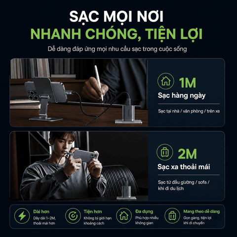 Cáp Sạc Nhanh Baseus Dòng Huỳnh Quang Cho iPhone/iPad, Dây Dài 1m 2m Tiện Dùng