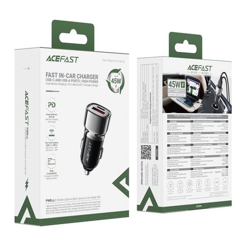 Tẩu Sạc Nhanh Ô Tô ACEFAST B20 45W, USB-C + USB-A, Hỗ Trợ PD/QC Sạc Nhanh, Thiết Kế Mini Nhỏ Gọn