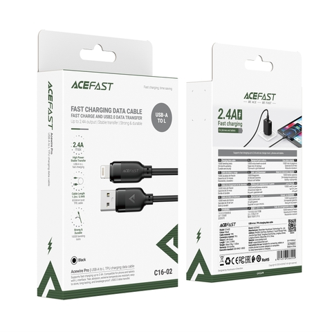 Cáp Sạc ACEFAST C16-02 USB-A sang L dài 1.2m, vỏ TPE, sạc nhanh, hỗ trợ truyền dữ liệu
