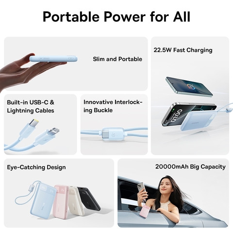Pin sạc dự phòng Baseus EnerFill FC11 Digital Display Power Bank with Dual Built-in Cables 20000mAh 22.5W
