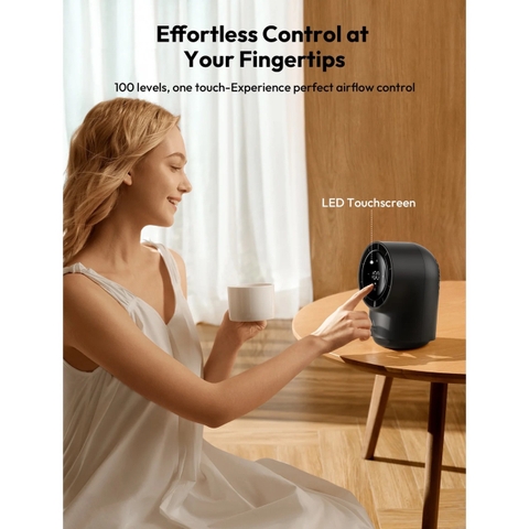 AECOOLY Chic 01 – Quạt Để Bàn Pin 8000mAh, Thời Gian Dùng 40h, Điều Chỉnh 100 Mức Gió, Màn Hình LED, Gió Đa Góc