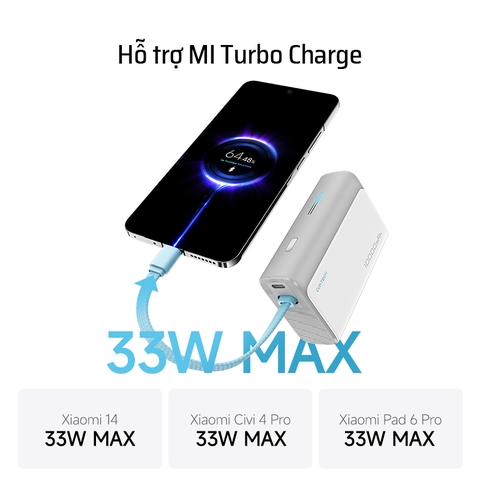 Pin dự phòng Cuktech CP13 10.000mAh Power Bank 33W PD3.0/PPS/QC3.0/QC (cáp Type-C Build-In) – LPB100