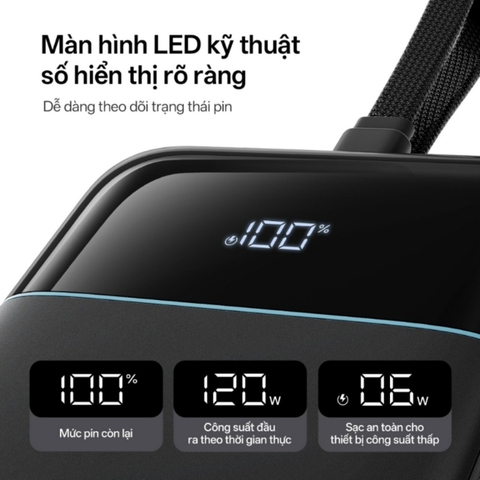 Pin Sạc Dự Phòng CUKTECH 25 SE 25000mAh 120W, Cáp Type-C Tích Hợp, Màn Hình Hiển Thị, Sạc Nhanh - LPB252N