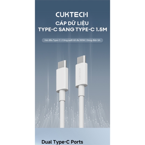 Cáp C to C CUKTECH CTC515N 1.5m 100W Sạc Nhanh 5A, Truyền Dữ liệu 480Mbps