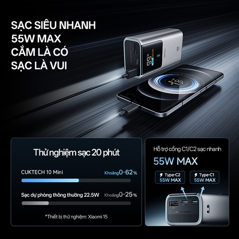 Pin dự phòng Cuktech No.10 Mini Power Bank 10.000mAh 55W PD/PPS/QC/Mi Turbro – PB1055