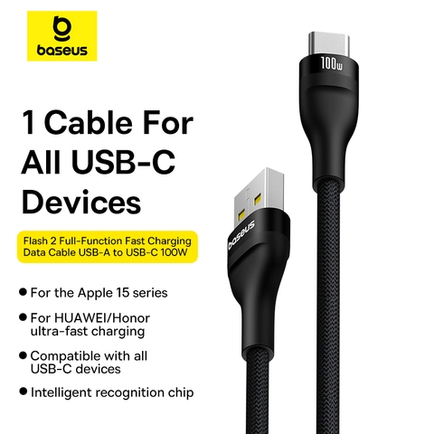 Cáp Sạc Nhanh Baseus 100w USB C cho IP 15/15 Plus/15 Pro/15 Pro Max tương thích Huawei, Samsung, OnePlus, Honor