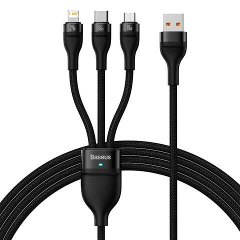 Cáp Sạc 3 Đầu Công Suất Cao Baseus Flash Series Ⅱ One-for-three Fast Charging Data Cable (USB to M+L+C 66w 1.2m)